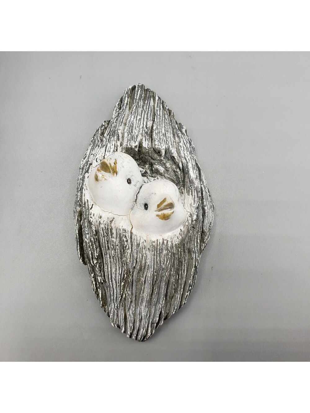 Vintage Bird Wall Hanging Bird in Nest Peeking Out of Tree Trunk Winter White